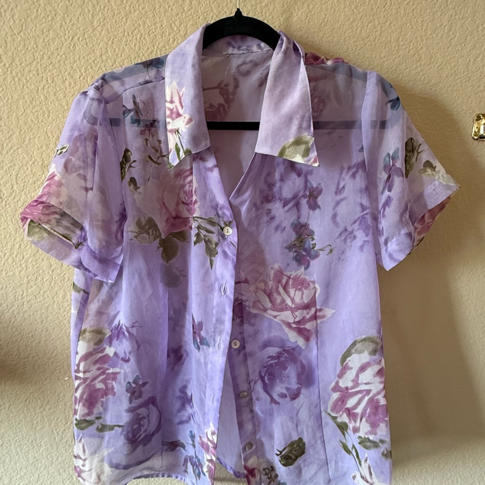 Floral Sheer Button-Up Blouse